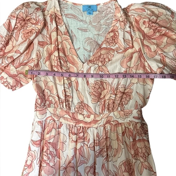CeCe Linen Blend Puff Sleeve Floral Maxi Dress Peach Pink Garden Print S - Picture 9 of 12